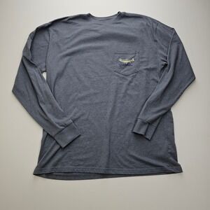 Burlebo Mens Long Sleeve Pocket T-Shirt Grey American Flag Trout Graphic Large